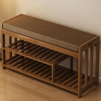 Banc de rangement à chaussures classique en bambou marron rembourré