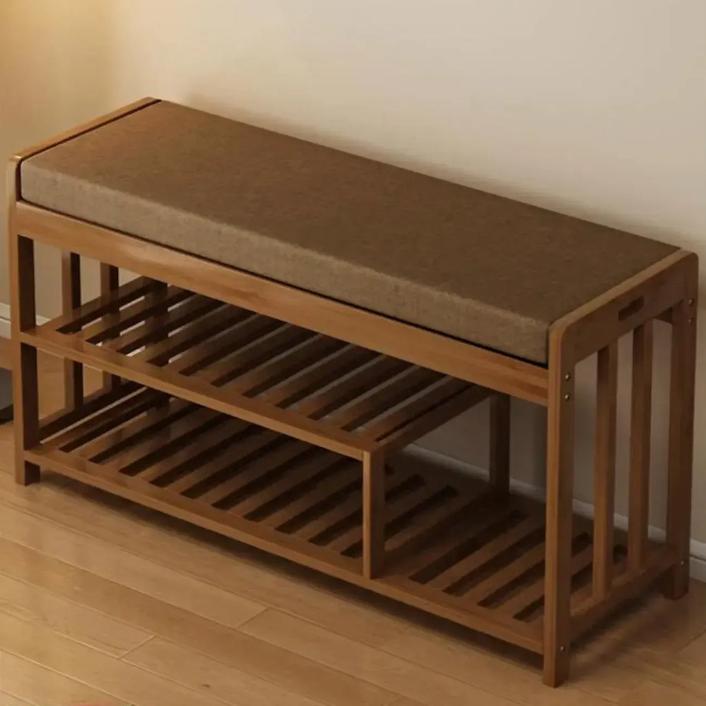 Banc de rangement à chaussures classique en bambou marron rembourré