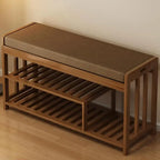 Banc de rangement à chaussures classique en bambou marron rembourré