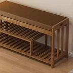 Banc de rangement à chaussures classique en bambou marron rembourré
