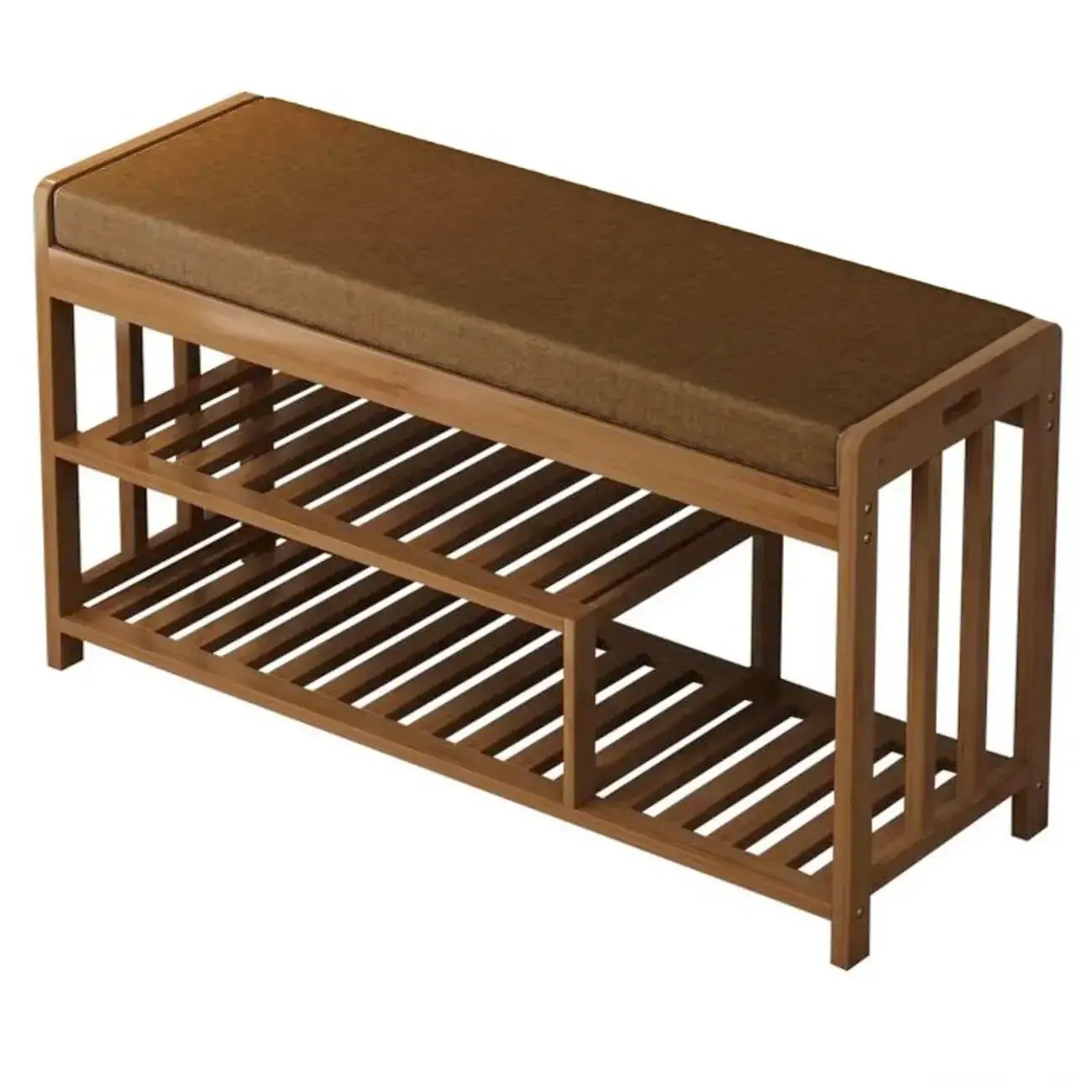 Banc de rangement à chaussures classique en bambou marron rembourré