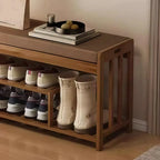Banc de rangement à chaussures classique en bambou marron rembourré