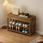 Banc de rangement à chaussures classique en bambou marron rembourré