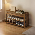 Banc de rangement à chaussures classique en bambou marron rembourré