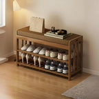 Banc de rangement à chaussures classique en bambou marron rembourré
