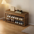 Banc de rangement à chaussures classique en bambou marron rembourré
