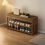 Banc de rangement à chaussures classique en bambou marron rembourré