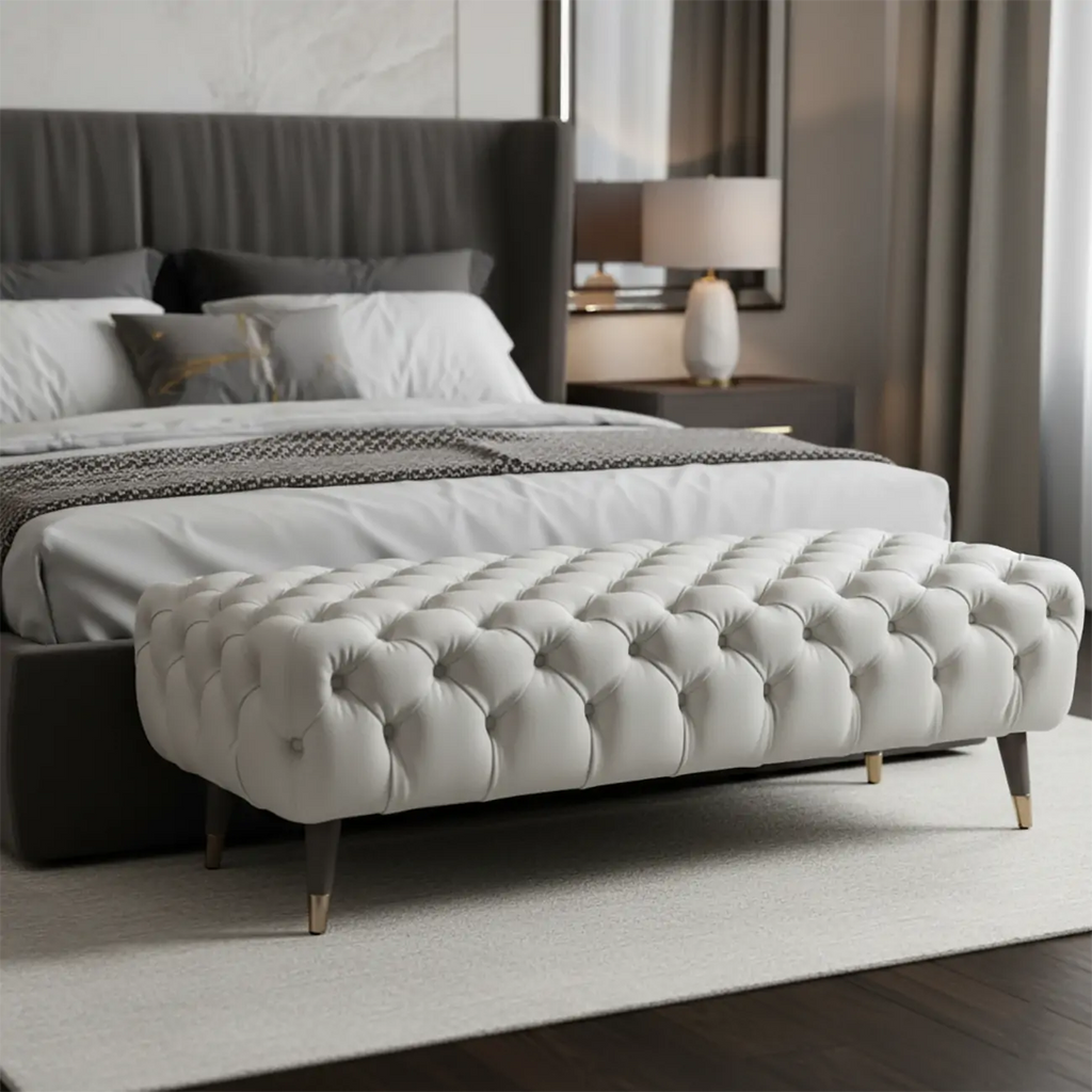 Banc de chambre contemporain blanc capitonné