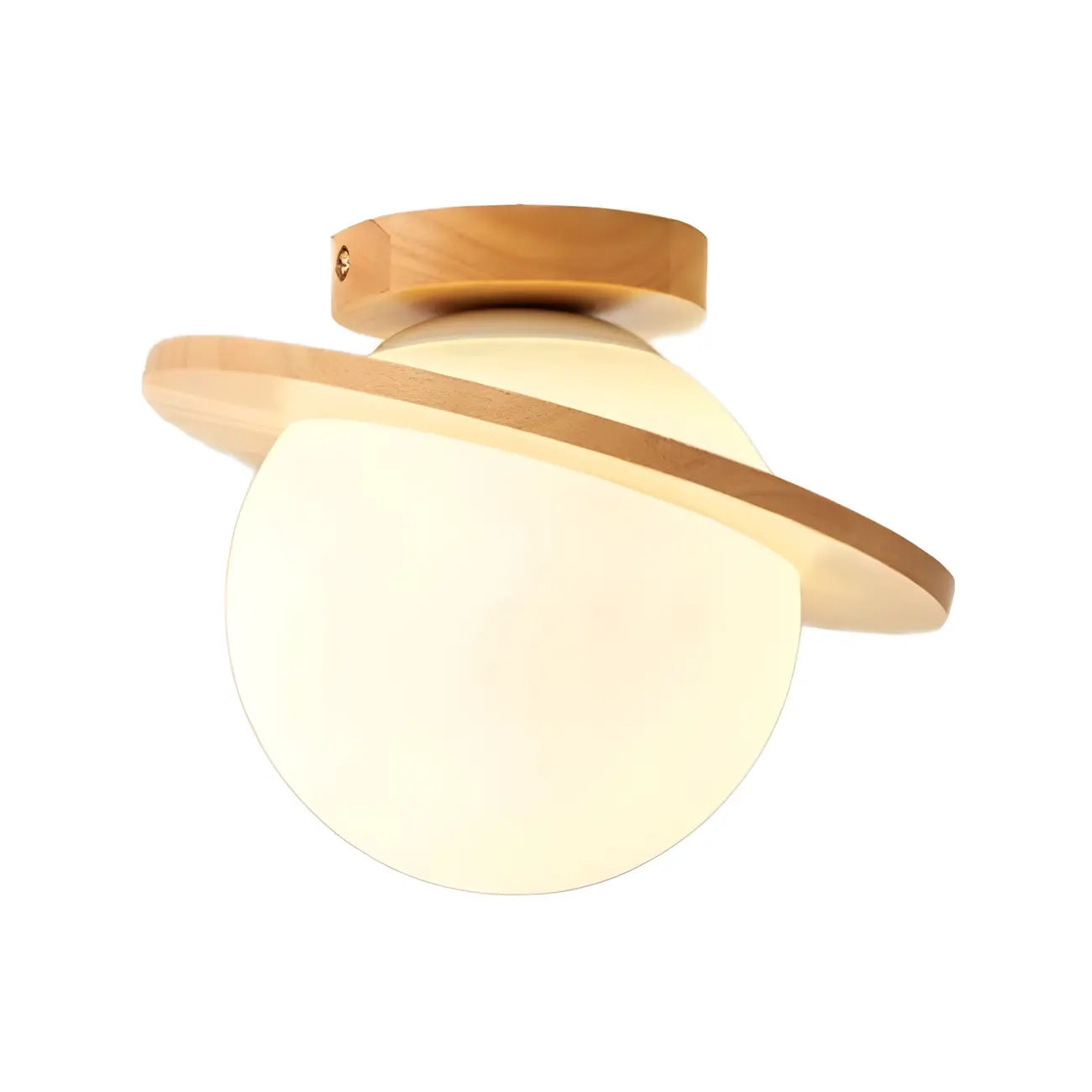Plafonnier semi-encastré en bois naturel avec boule de verre circulaire