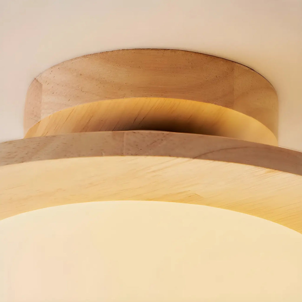 Plafonnier semi-encastré en bois naturel avec boule de verre circulaire