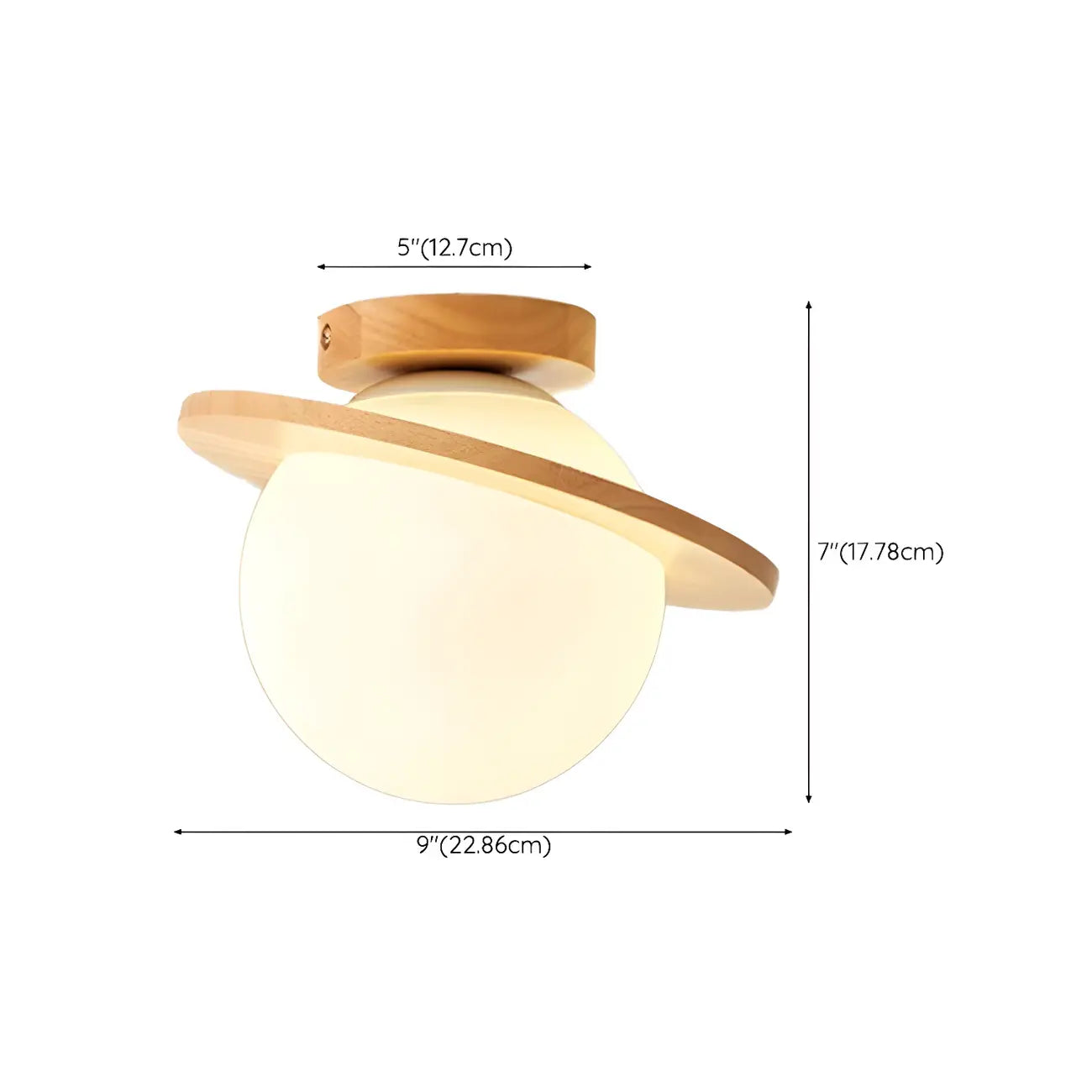 Plafonnier semi-encastré en bois naturel avec boule de verre circulaire