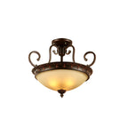 Plafonnier semi-encastré à 3 lumières en verre dépoli marron style grange