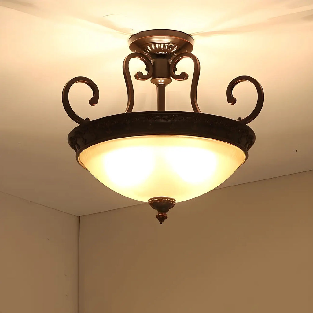 Plafonnier semi-encastré à 3 lumières en verre dépoli marron style grange