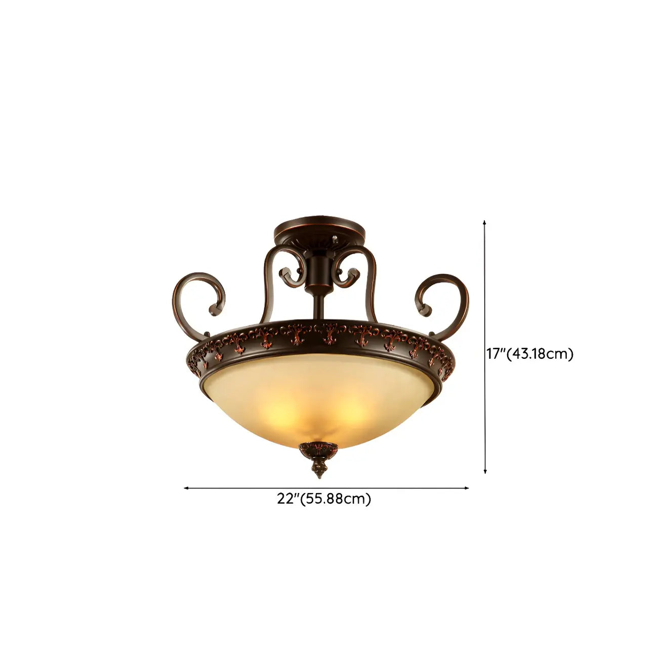Plafonnier semi-encastré à 3 lumières en verre dépoli marron style grange