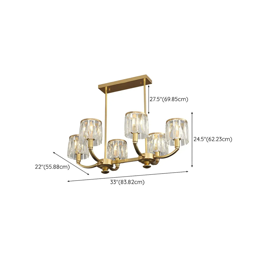 Suspension cylindrique moderne en cristal doré pour îlot de cuisine