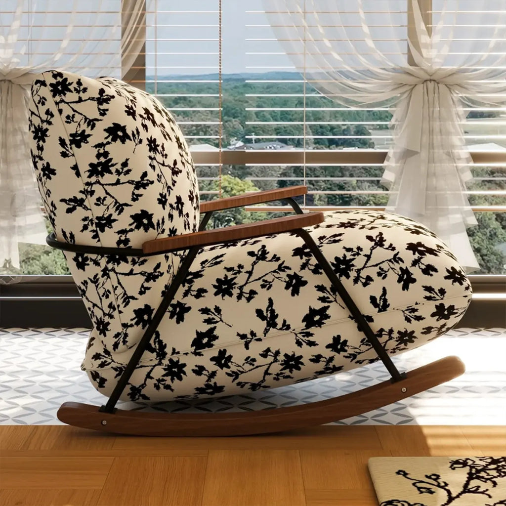Fauteuil à bascule moderne avec revêtement en fausse fourrure de vison et structure en métal