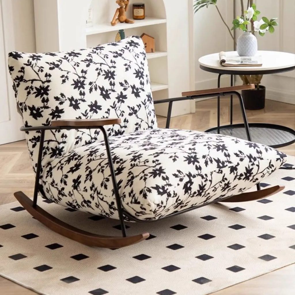 Fauteuil à bascule moderne avec revêtement en fausse fourrure de vison et structure en métal