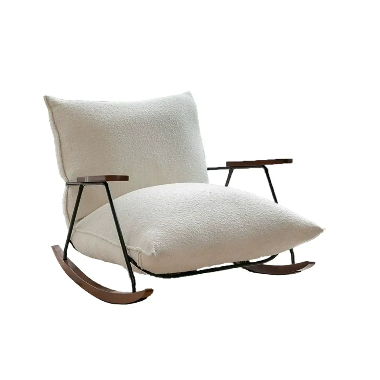 Fauteuil à bascule moderne avec revêtement en fausse fourrure de vison et structure en métal