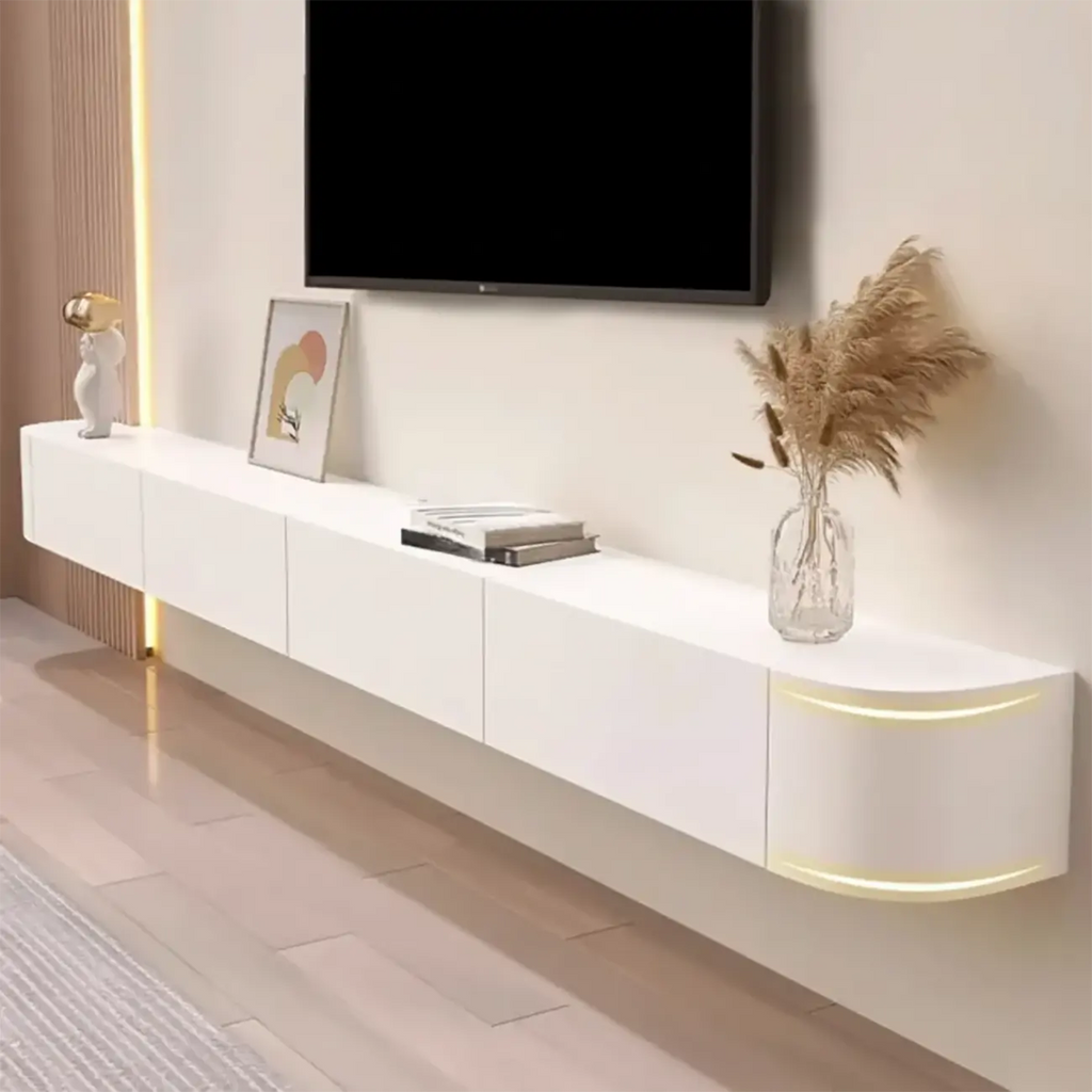 Mobile TV sospeso 55" in gomma bianca con gestione cavi