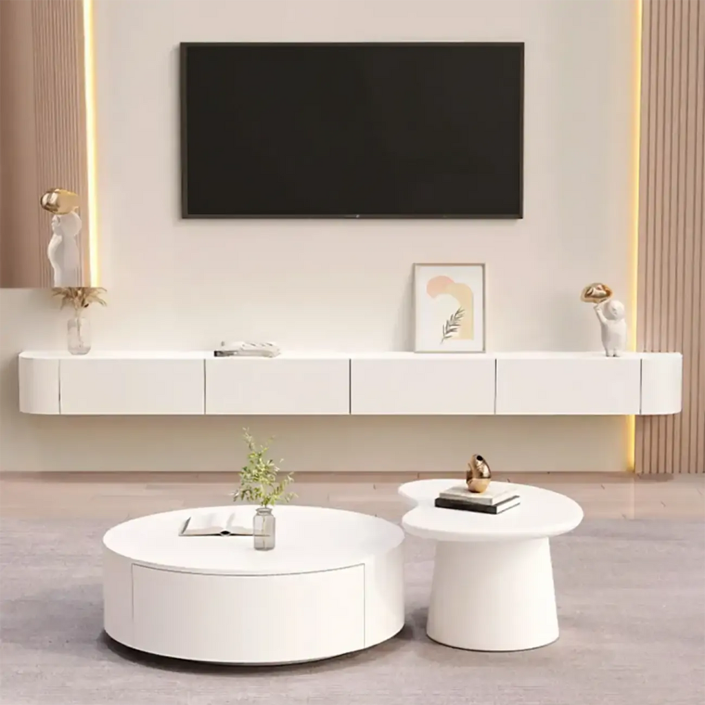 Mobile TV sospeso 55" in gomma bianca con gestione cavi