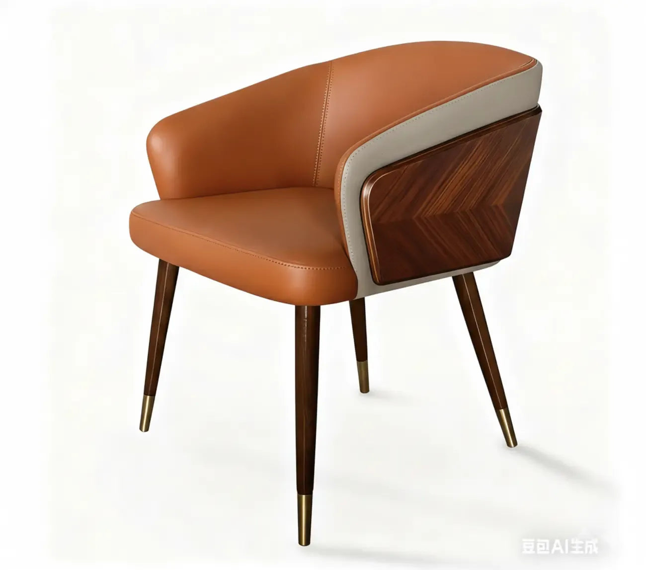 Chaise de salle à manger moderne avec accoudoirs, similicuir et bois, dossier bas