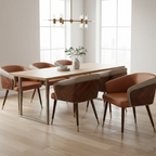 Chaise de salle à manger moderne avec accoudoirs, similicuir et bois, dossier bas