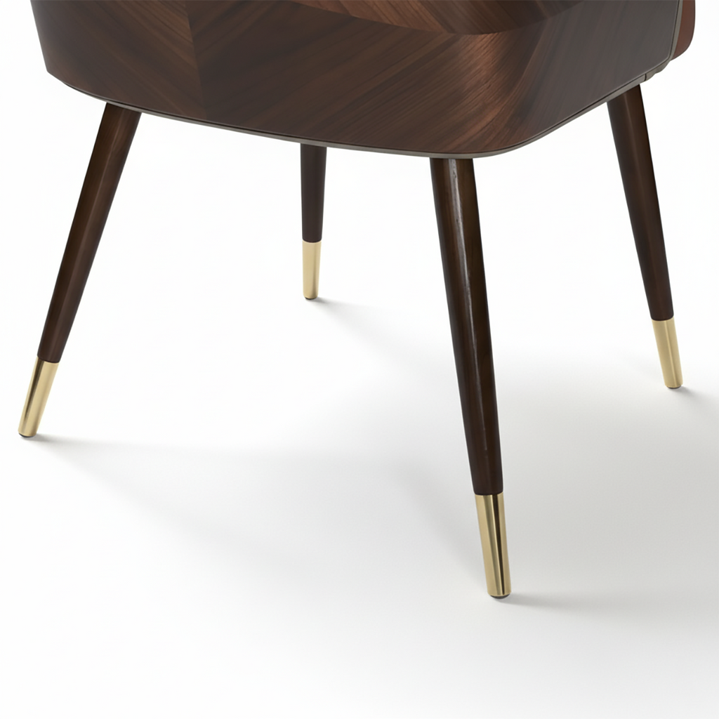 Chaise de salle à manger moderne avec accoudoirs, similicuir et bois, dossier bas