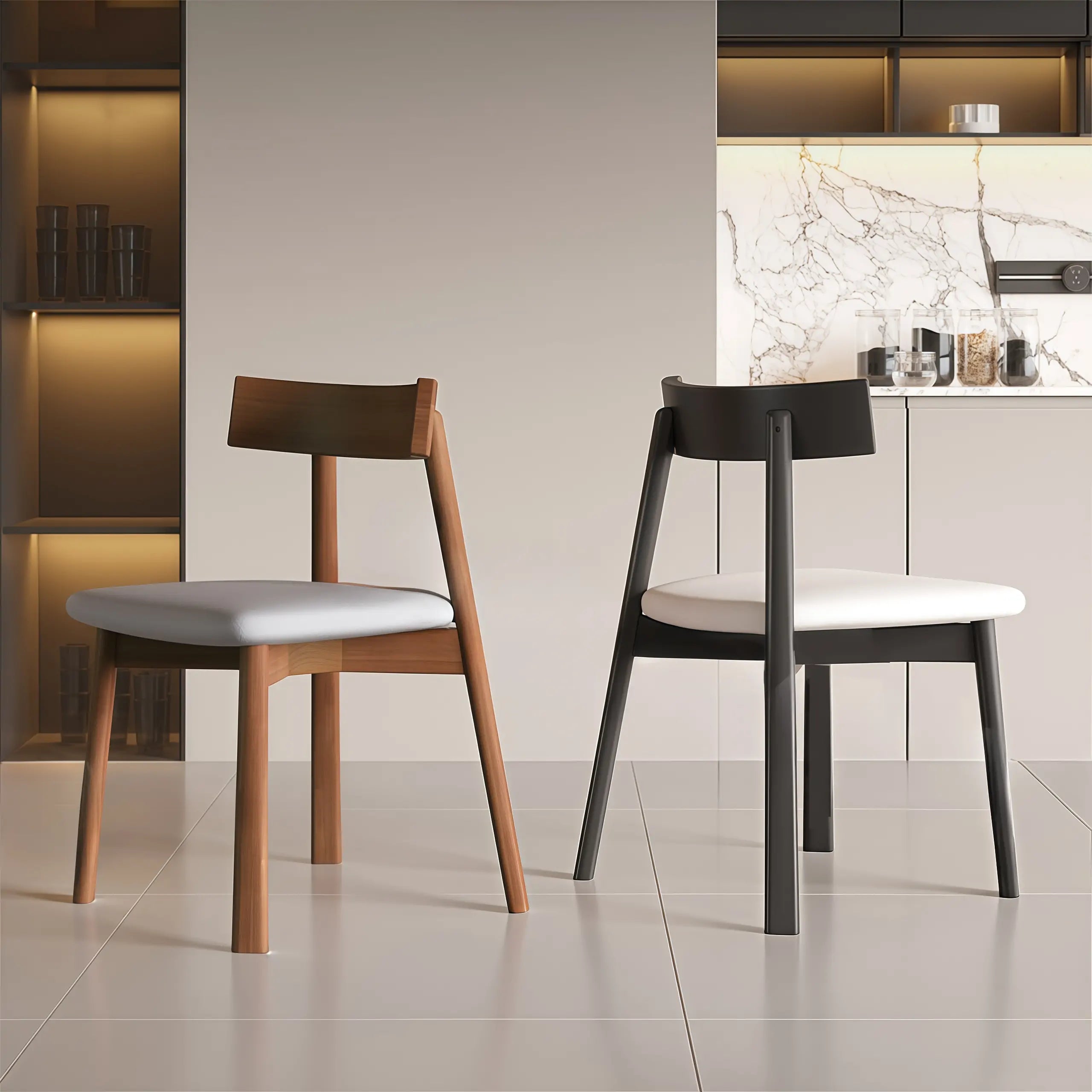 Chaise de salle à manger moderne à dossier bas, revêtue de similicuir
