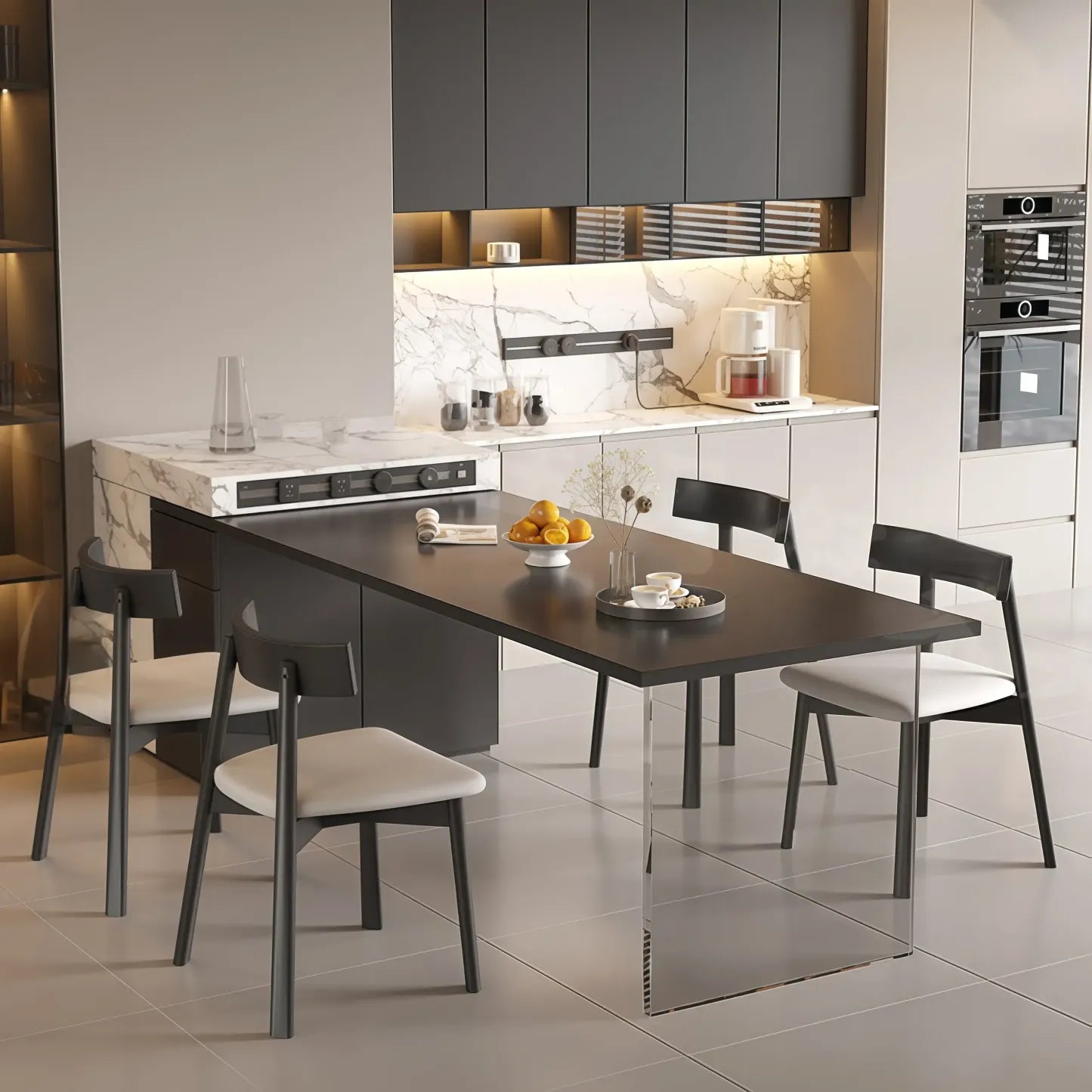 Chaise de salle à manger moderne à dossier bas, revêtue de similicuir