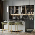 Sgabello da bar Art Déco in cotone imbottito, oro e verde