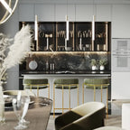 Sgabello da bar Art Déco in cotone imbottito, oro e verde