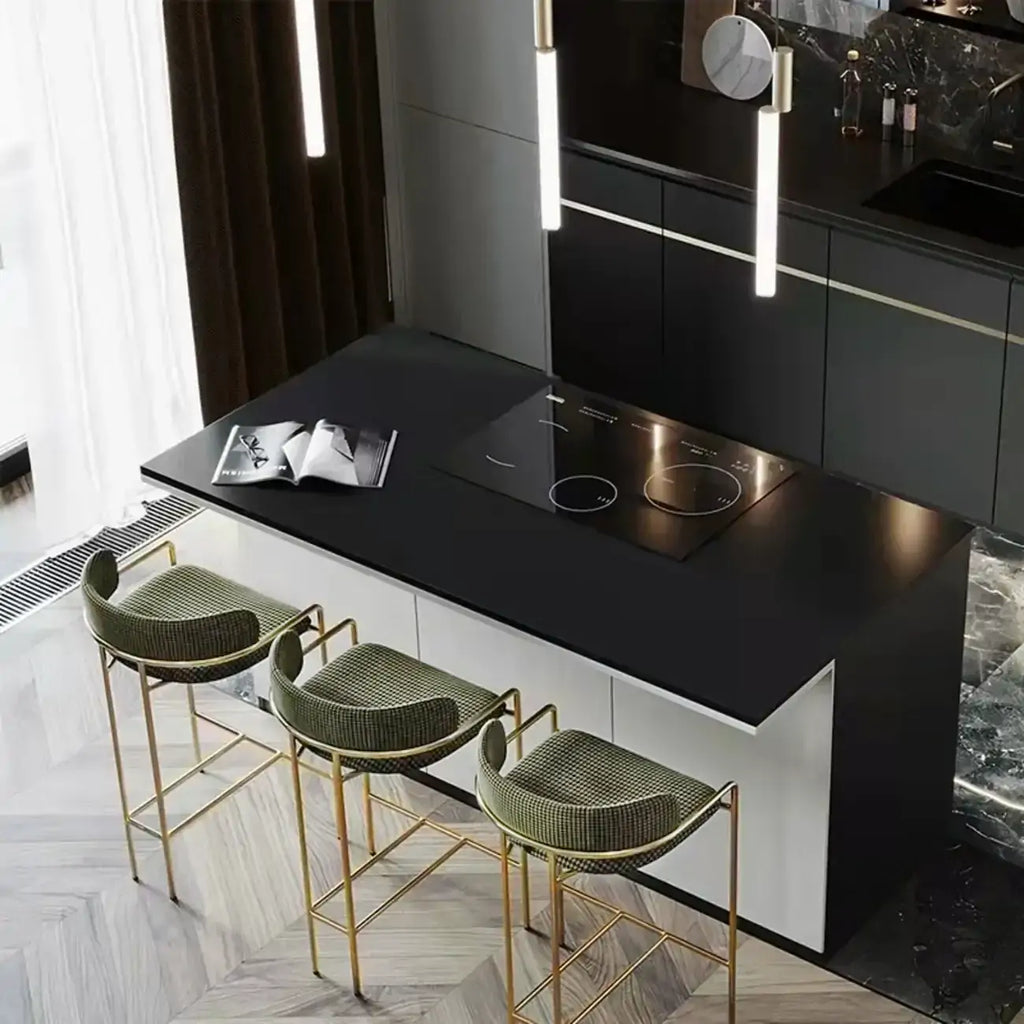 Sgabello da bar Art Déco in cotone imbottito, oro e verde