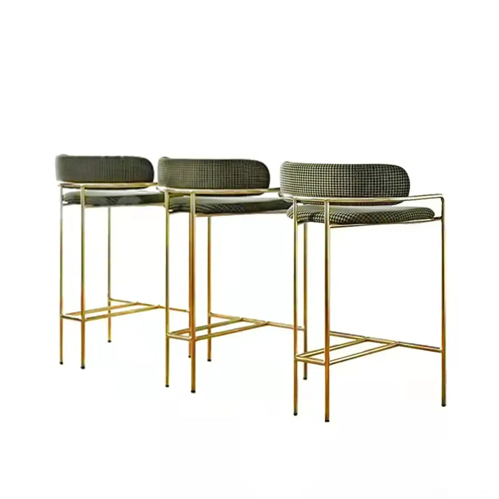 Sgabello da bar Art Déco in cotone imbottito, oro e verde