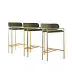 Sgabello da bar Art Déco in cotone imbottito, oro e verde