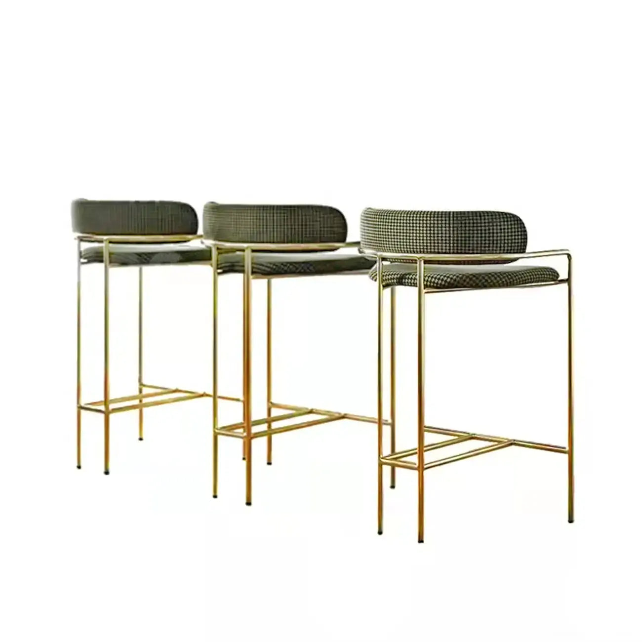 Sgabello da bar Art Déco in cotone imbottito, oro e verde