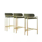 Sgabello da bar Art Déco in cotone imbottito, oro e verde