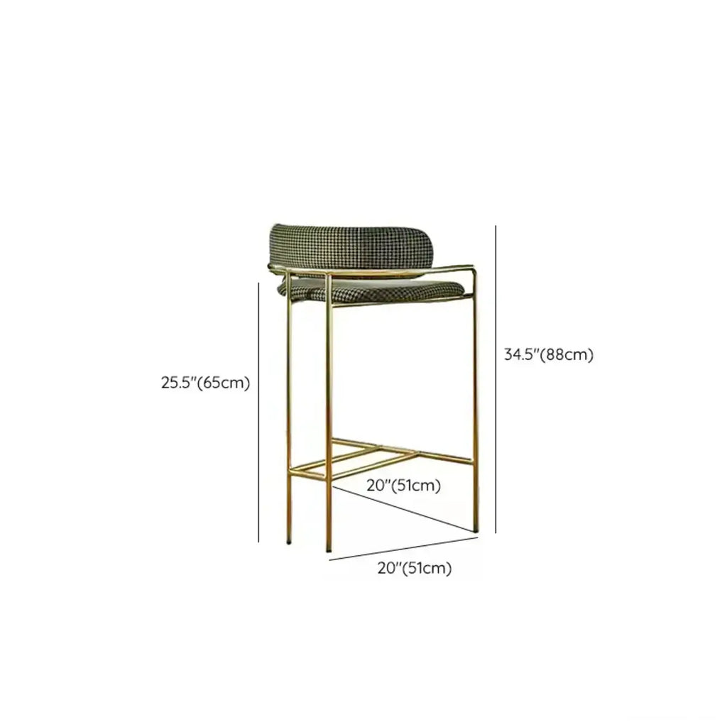Sgabello da bar Art Déco in cotone imbottito, oro e verde