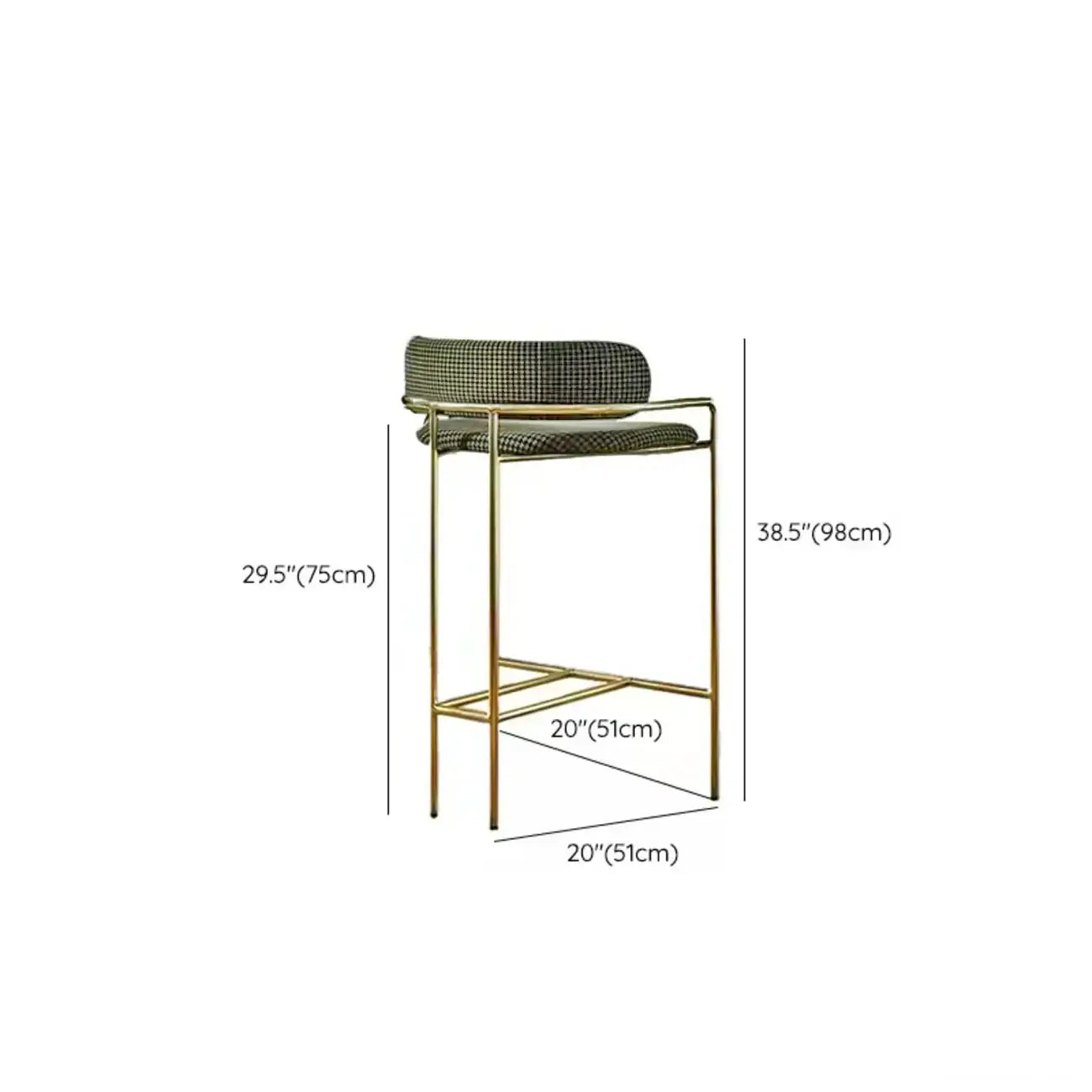 Sgabello da bar Art Déco in cotone imbottito, oro e verde