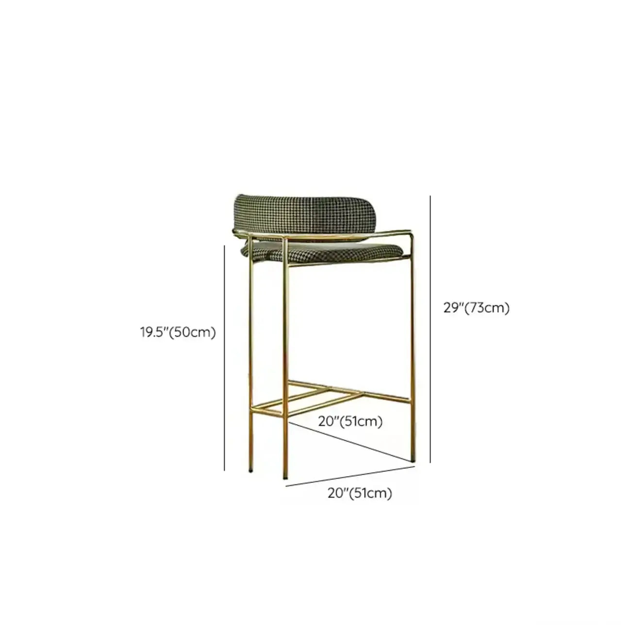Sgabello da bar Art Déco in cotone imbottito, oro e verde