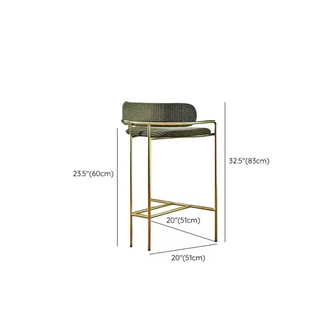 Sgabello da bar Art Déco in cotone imbottito, oro e verde
