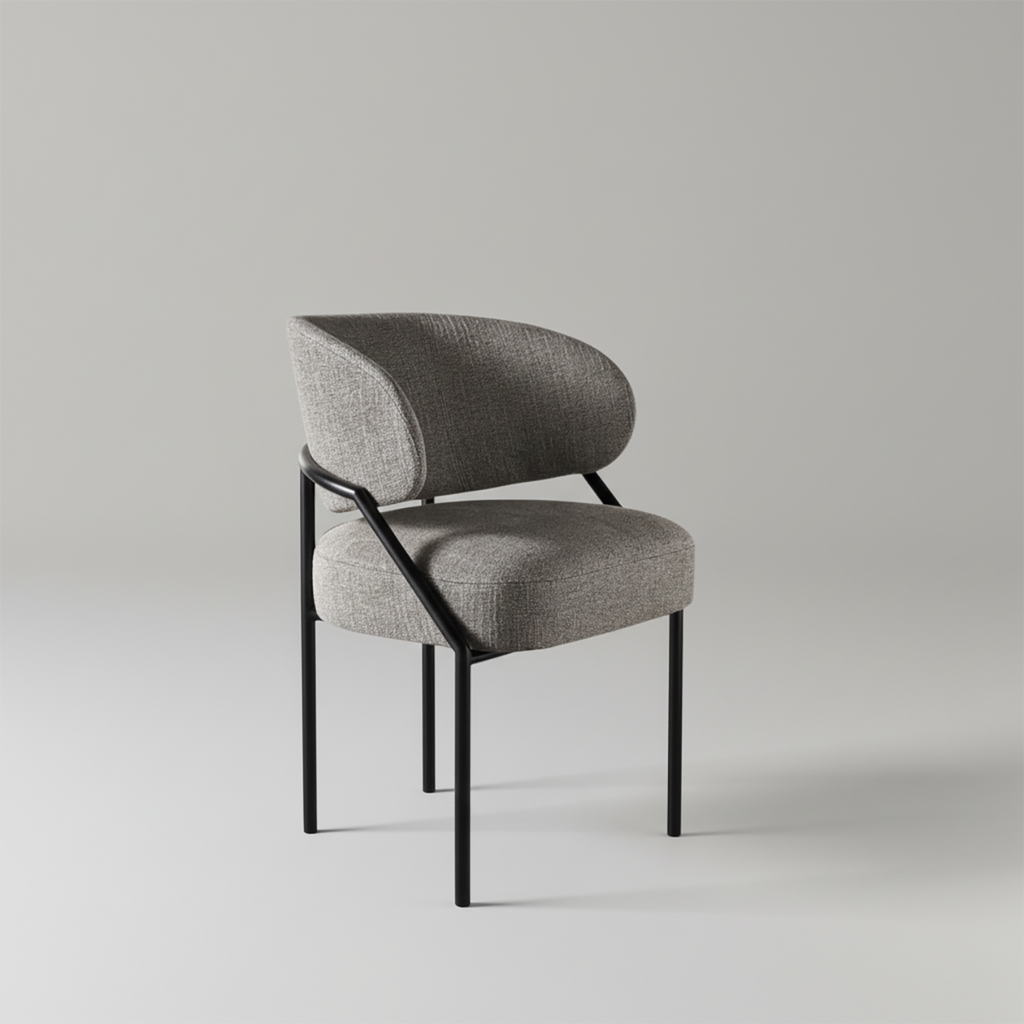 Chaise de salle à manger contemporaine grise rembourrée avec structure en métal