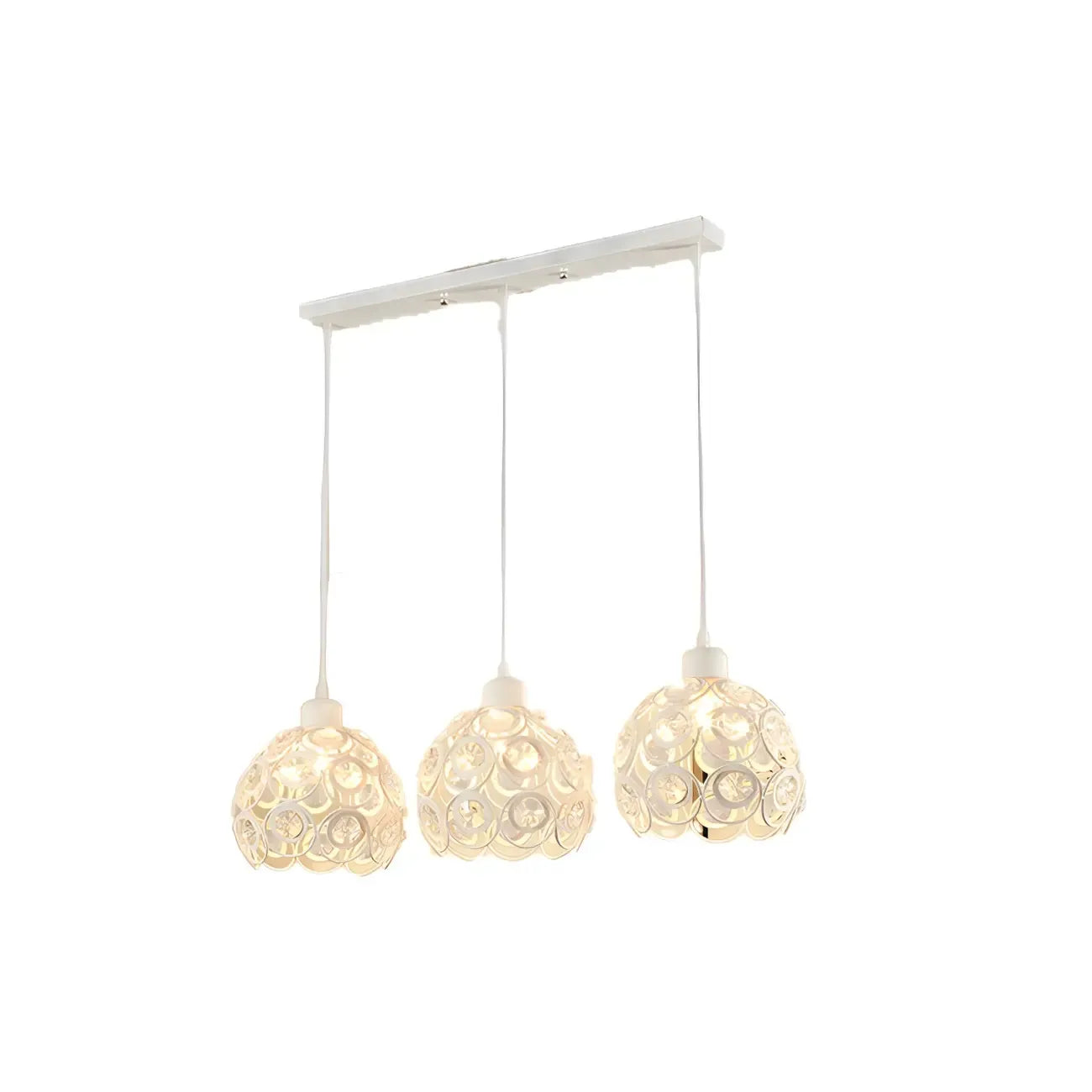 Suspension moderne à 3 lumières ronde en cristal et métal noir avec dôme