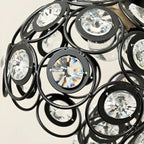 Suspension moderne à 3 lumières ronde en cristal et métal noir avec dôme