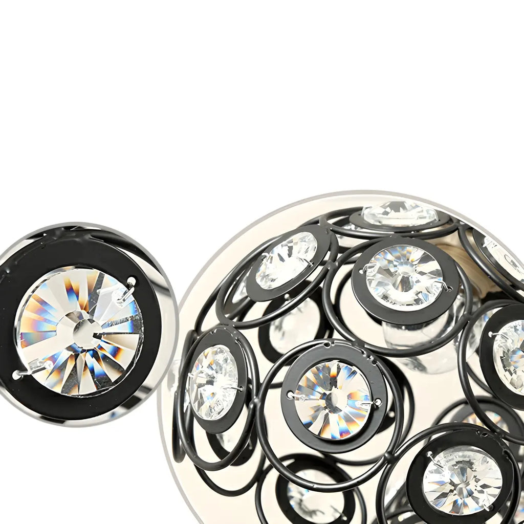 Suspension moderne à 3 lumières ronde en cristal et métal noir avec dôme