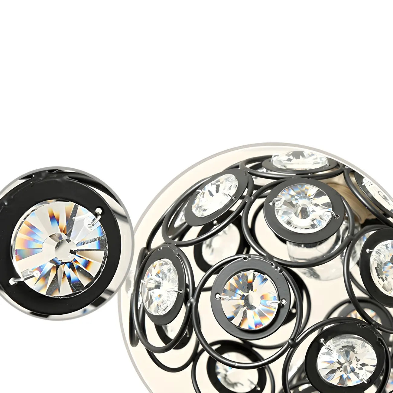 Suspension moderne à 3 lumières ronde en cristal et métal noir avec dôme