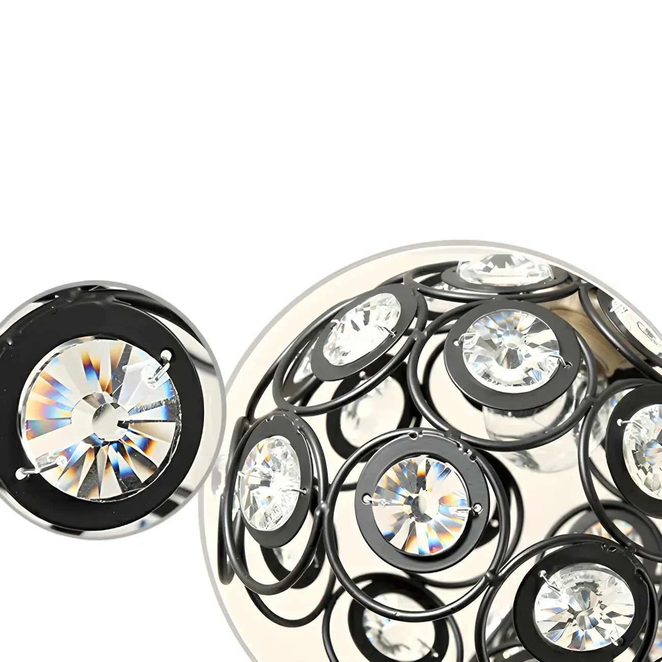 Suspension moderne à 3 lumières ronde en cristal et métal noir avec dôme