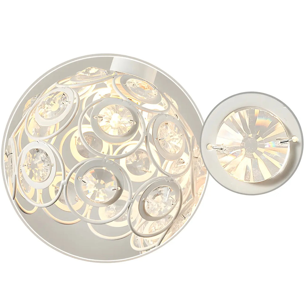 Suspension moderne à 3 lumières ronde en cristal et métal noir avec dôme