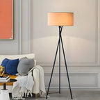 Lampadaire moderne trépied LED noir avec abat-jour cylindrique