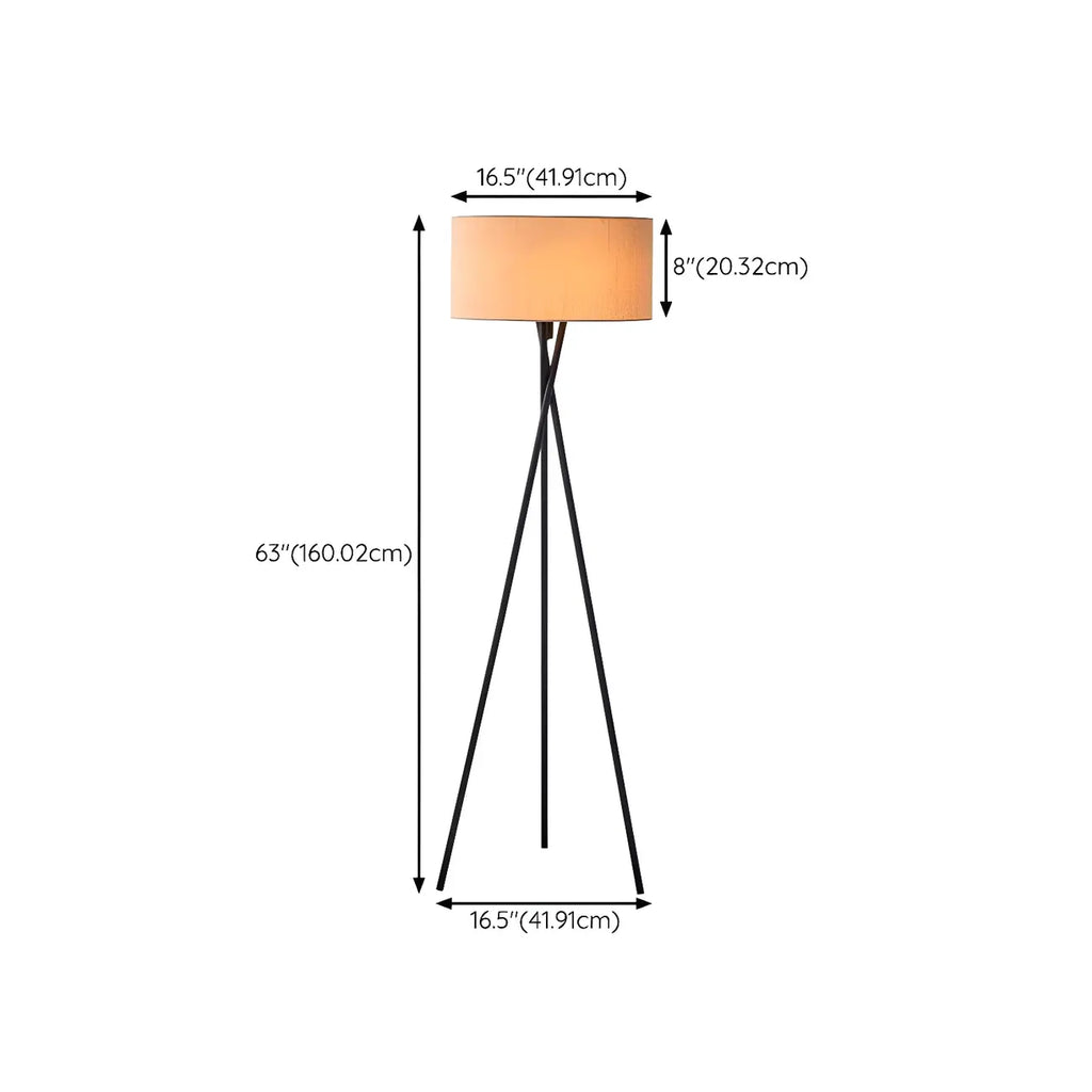 Lampadaire moderne trépied LED noir avec abat-jour cylindrique