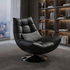 Fauteuil pivotant en cuir noir capitonné avec coussin inclus